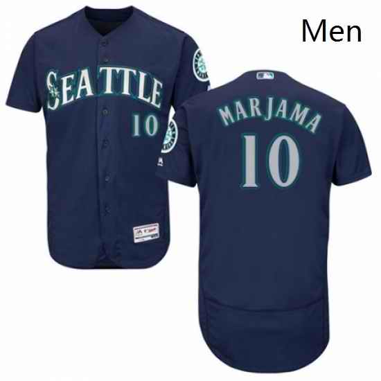 Mens Majestic Seattle Mariners 10 Mike Marjama Navy Blue Alternate Flex Base Authentic Collection MLB Jersey
